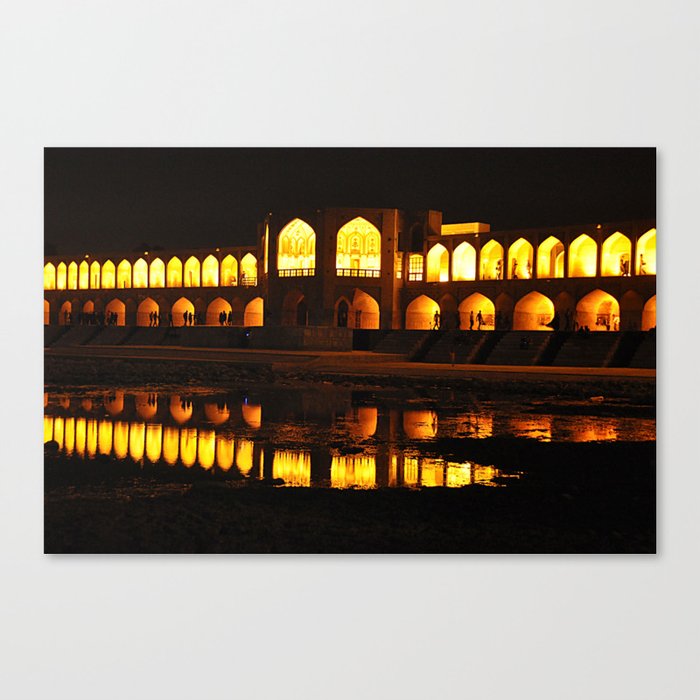 Persian Architecture Si-o-se-pol bridge at Night, Isfahan, Iran Canvas Print