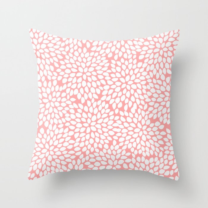 White Floral Pattern on Coral - Mix & Match with Simplicity of Life Throw Pillow