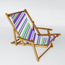 [ Thumbnail: Purple, Mint Cream & Light Green Colored Striped Pattern Sling Chair ]