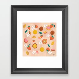 Peach back blossoms and citrus berry Framed Art Print