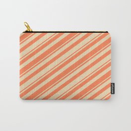 [ Thumbnail: Coral & Tan Colored Lines/Stripes Pattern Carry-All Pouch ]