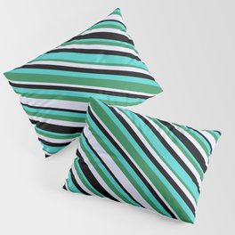 [ Thumbnail: Turquoise, Sea Green, Lavender & Black Colored Stripes Pattern Pillow Sham ]