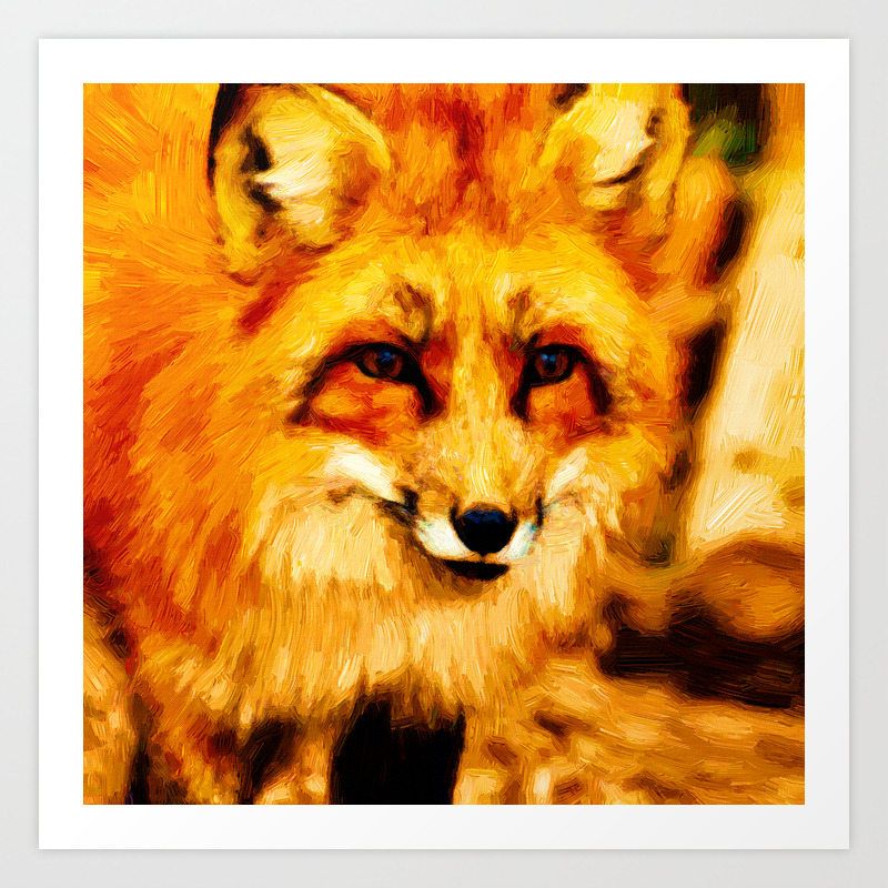 Red Fox Dog Abstract Digital Oil Painting Canvas Art Print By Gxp
