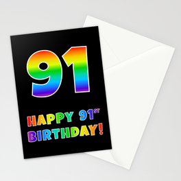[ Thumbnail: HAPPY 91ST BIRTHDAY - Multicolored Rainbow Spectrum Gradient Stationery Cards ]