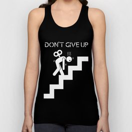Don't be frightened by the difficulties of life. Black and white illustration shows a stylized little man with a spring wrench on his back Unisex Tank Top