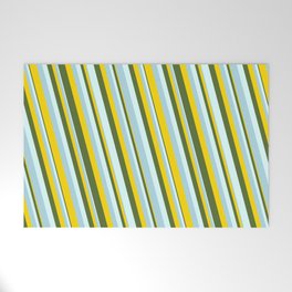 [ Thumbnail: Light Blue, Yellow, Dark Olive Green & Light Cyan Colored Lined/Striped Pattern Welcome Mat ]
