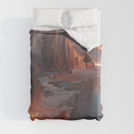 Fire and Ice Abstract AI Art Landscape Duvet Cover