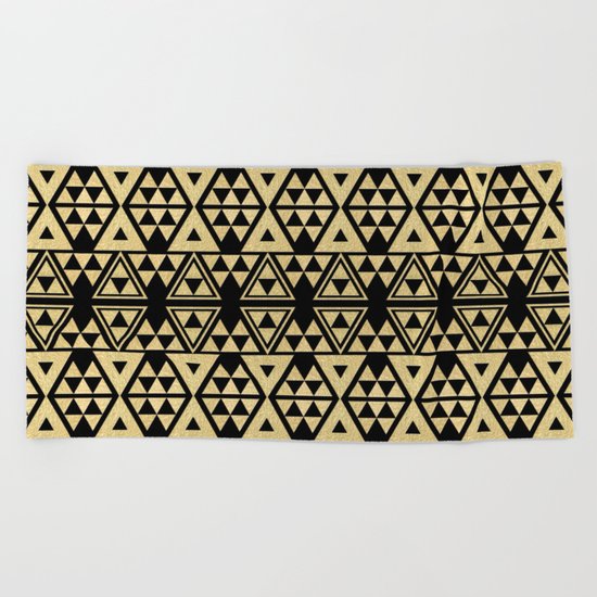 Black and Gold Geometric Pattern 2 Beach Towel