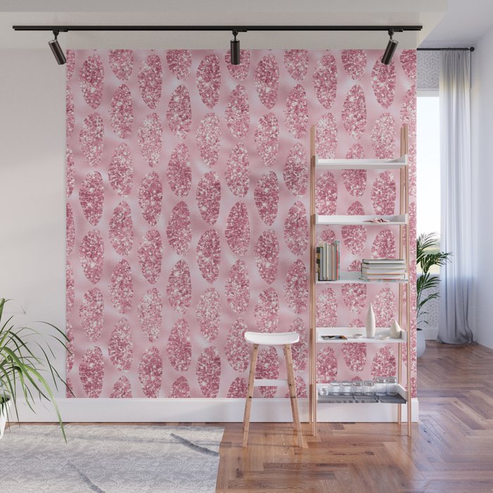 Pink Glitter Tropical Palm Leaves Pattern Wall Mural