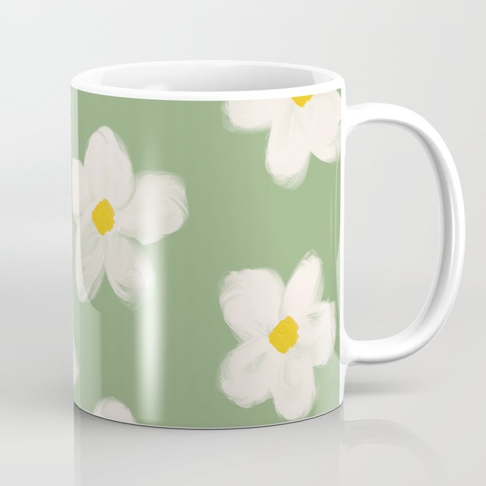 Groovy 70s Daisy Flowers on Sage Green Coffee Mug