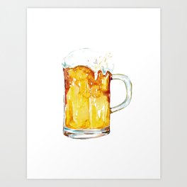 Beer Glass Print Watercolor  Art Print