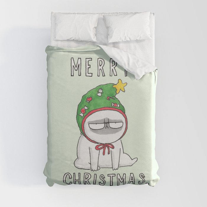 Grumpy Christmas puggy Duvet Cover