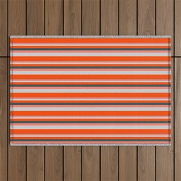 [ Thumbnail: Dark Slate Gray, Salmon, Light Grey & Red Colored Pattern of Stripes Outdoor Rug ]