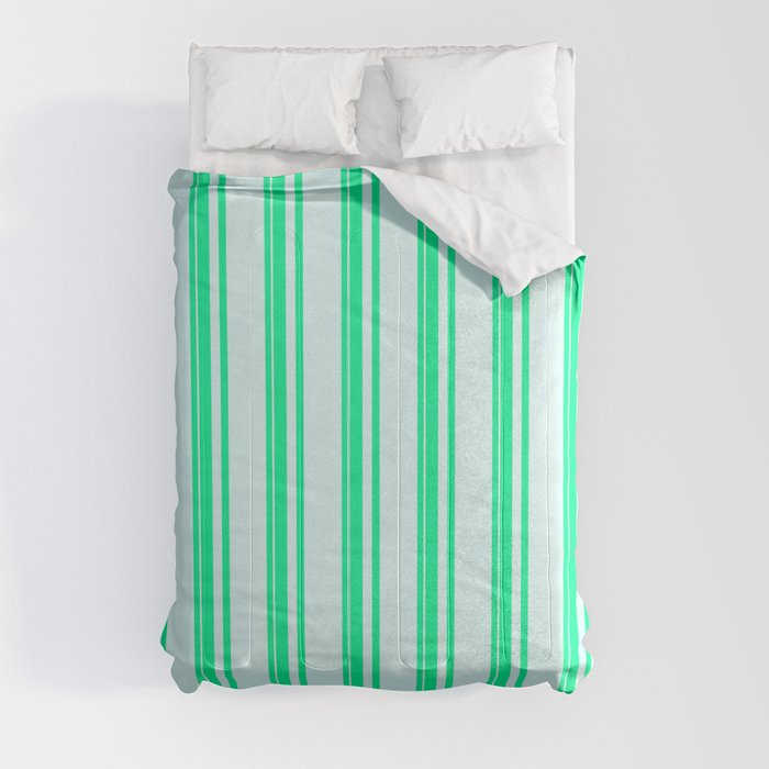 Green & Light Cyan Colored Lines Pattern Comforter