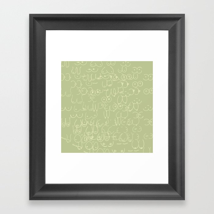 Sage Green Boobies Drawing Framed Art Print