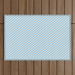 [ Thumbnail: Beige and Light Sky Blue Colored Stripes/Lines Pattern Outdoor Rug ]