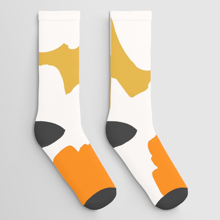 Large Pop-Art Retro Flowers in White on Mustard Yellow Background  Socks