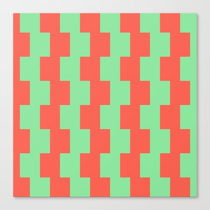 Cilla - Geometric Colorful Retro Stripes in Red and Green Canvas Print