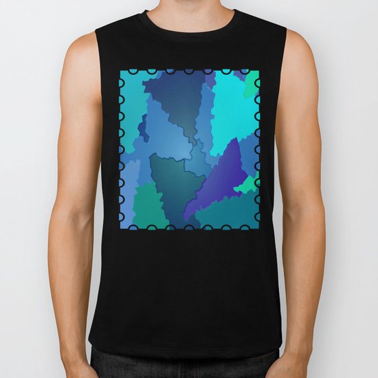 Blues and Greens Puzzle Patchwork Biker Tank