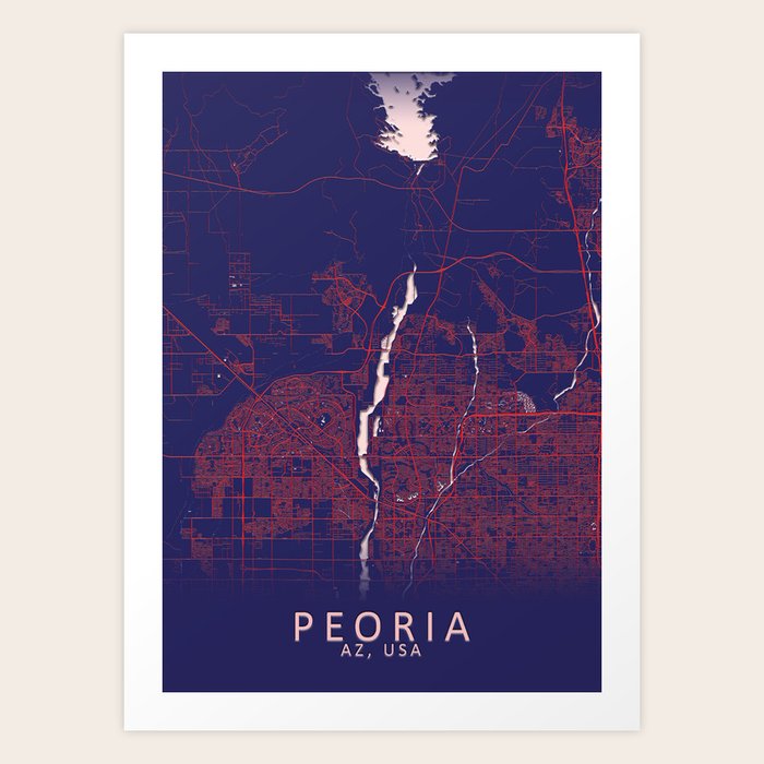 Peoria, AZ, USA, Blue, White, City, Map Art Print by City Map Art