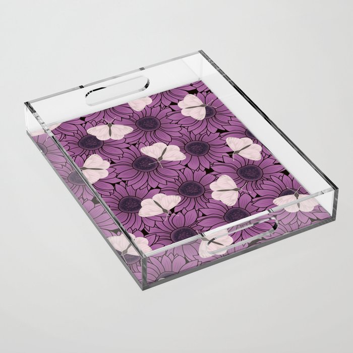 Purple Flowers and Butterflies Acrylic Tray