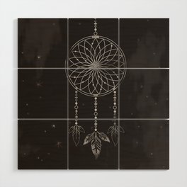 Illustrated dreamcatcher and nightsky Wood Wall Art