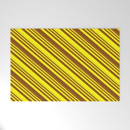 [ Thumbnail: Yellow & Brown Colored Stripes/Lines Pattern Welcome Mat ]