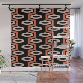 Atomic Geometric Pattern 248 Black Orange and Beige Wall Mural