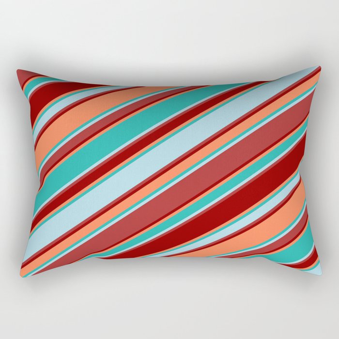 Light Sea Green, Light Blue, Brown, Dark Red & Coral Colored Stripes/Lines Pattern Rectangular Pillow