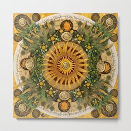 "Floral Aztec calendar" Metal Print | Floral, Calendar, Orange, Aztec, Plants, Vintage, Flowers, Marcanton, Collage, Astral 