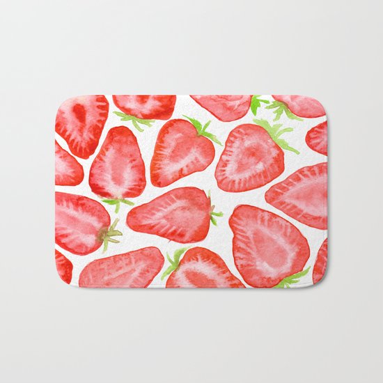 Watercolor strawberry slices pattern Bath Mat
