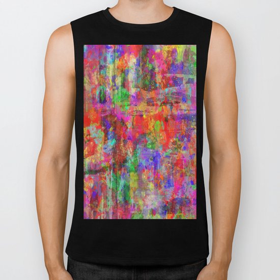 Vibrant Chaos - Mixed Colour Abstract Biker Tank