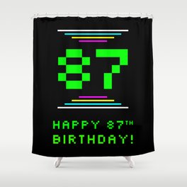 [ Thumbnail: 87th Birthday - Nerdy Geeky Pixelated 8-Bit Computing Graphics Inspired Look Shower Curtain ]