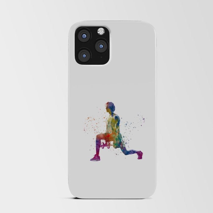 Young man exercising fitness in watercolor iPhone Card Case