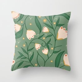 Meadow Spring Floral Green  Throw Pillow