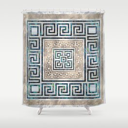 Greek Key Ornament - Greek Meander -Abalone and gold Shower Curtain