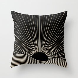 Radiant sun minimal landscape - black and gold Throw Pillow