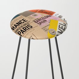 Vintage travel tickets Pattern Counter Stool