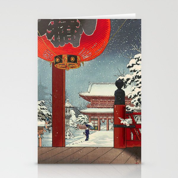 A winter snow day at the temple Asakusa Koitsu Stationery Cards