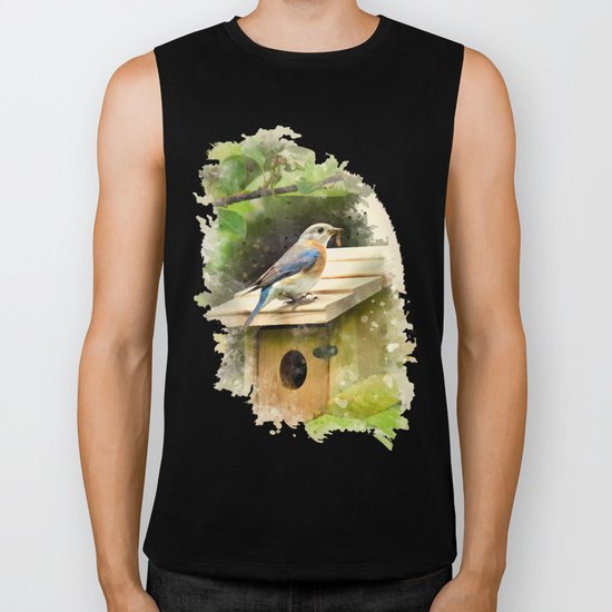 Watercolor Bluebird Art Biker Tank