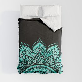 Black teal mandala Comforter