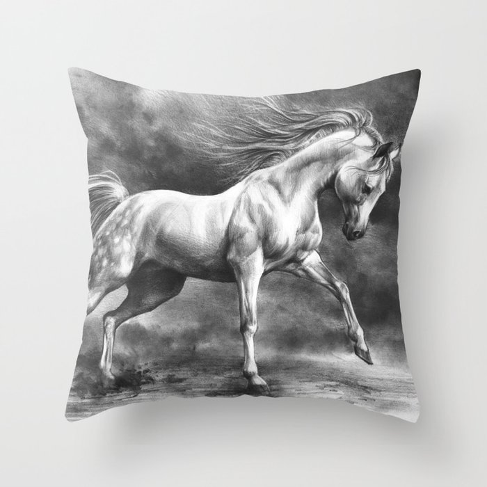Running white horse - equine art Throw Pillow