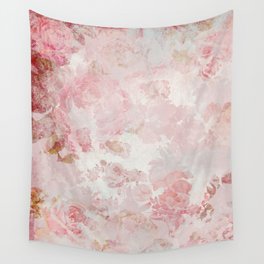 Vintage Floral Rose Roses painterly pattern in pink Wall Tapestry