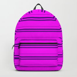 [ Thumbnail: Fuchsia and Indigo Colored Lined/Striped Pattern Backpack ]