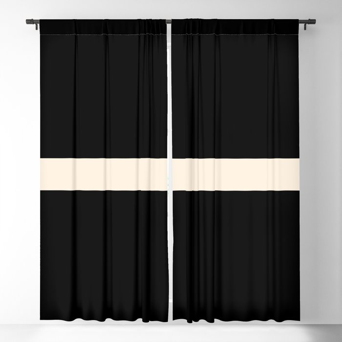 Single Stripe Minimalist Modern Color Block in Almond Cream and Black Blackout Curtain