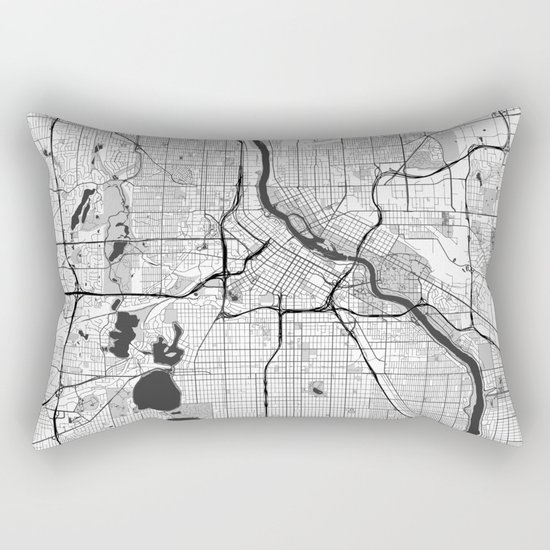 Minneapolis Map Gray Rectangular Pillow