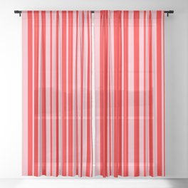 [ Thumbnail: Light Pink & Red Colored Lines Pattern Sheer Curtain ]