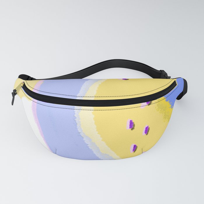 Bright Blue and Yellow Day at the Beach Digital Watercolor Abstract Painting Fanny Pack
