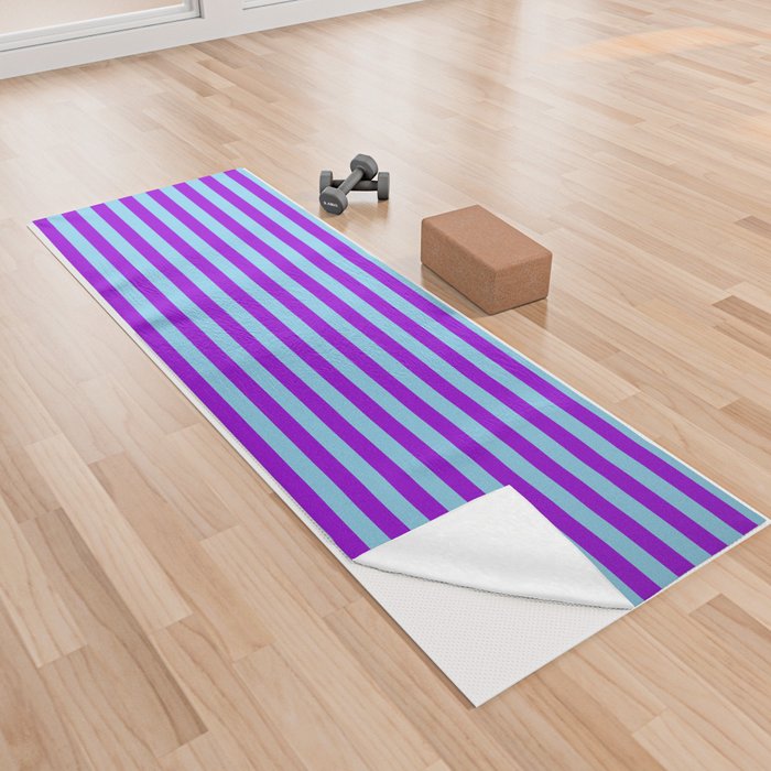 Sky Blue & Dark Violet Colored Striped Pattern Yoga Towel
