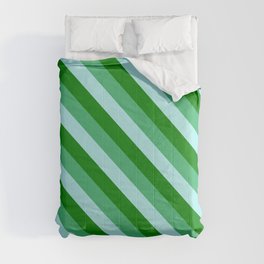 [ Thumbnail: Green, Sea Green, and Turquoise Colored Lined/Striped Pattern Comforter ]